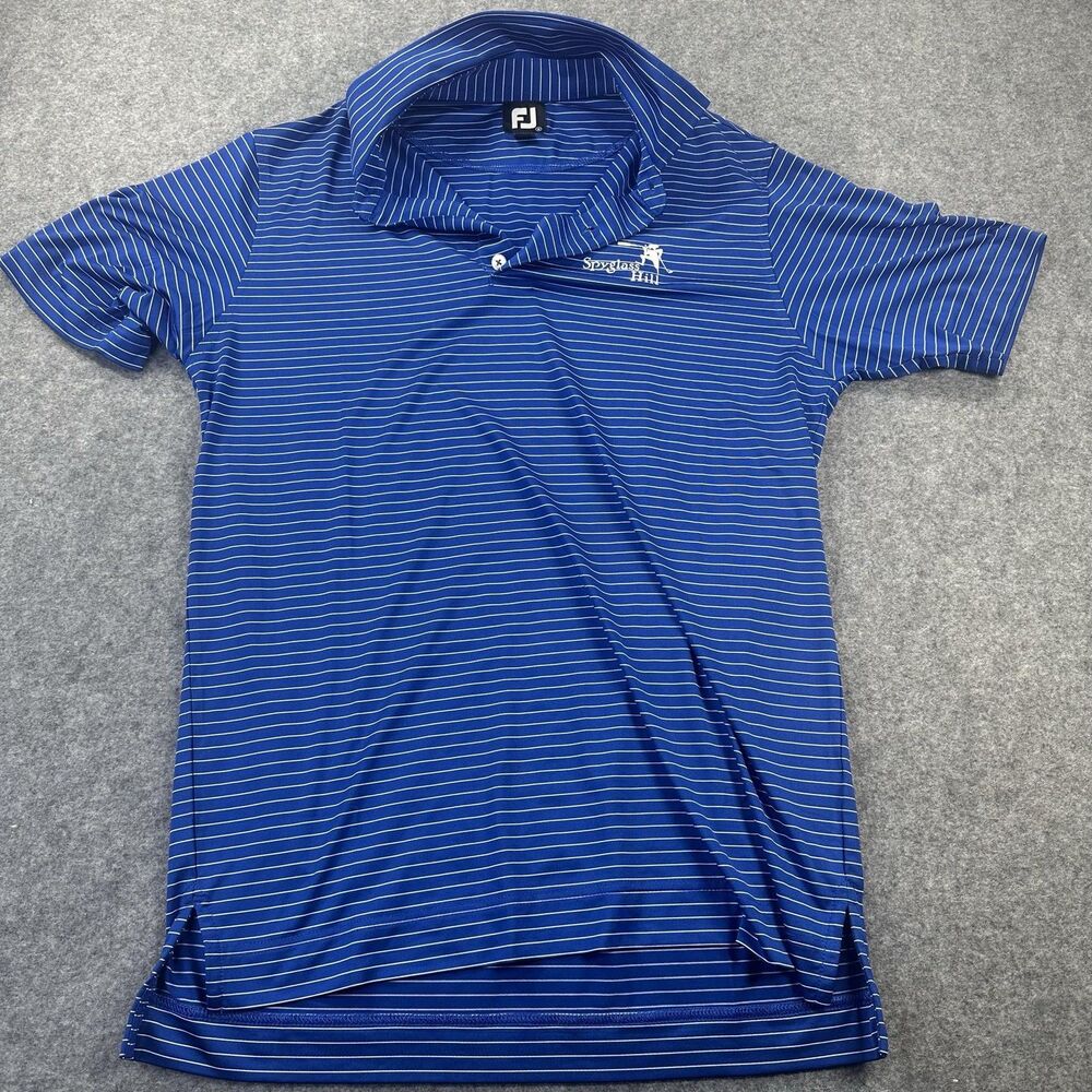 FootJoy Polo Shirt Mens Small Blue Stripe Golf Performance Spyglass Hill Logo